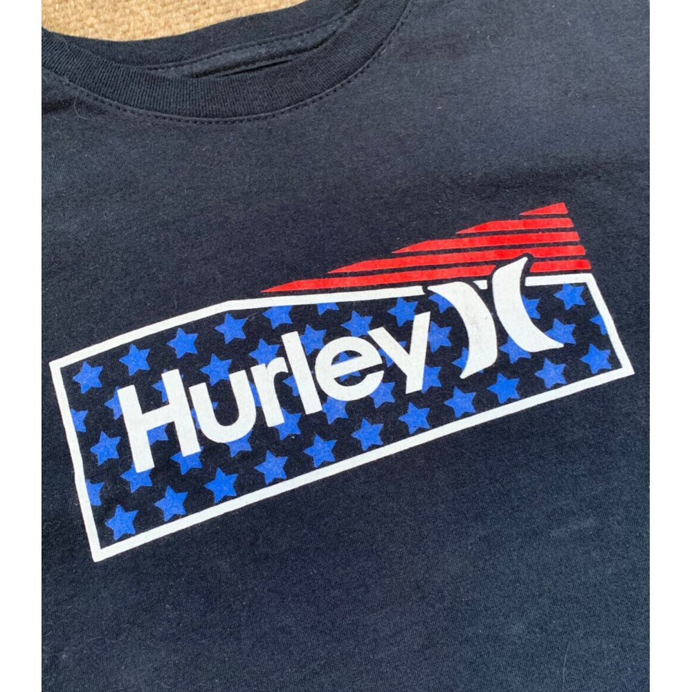Hurley Shirt Mens L Stars Stripes USA Logo Cotton Short Sleeve Black Pullover